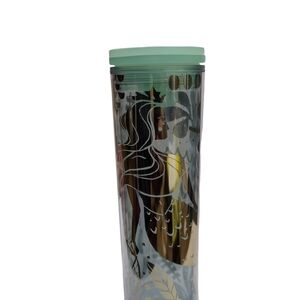 NWOT Starbucks Mint Green Gold Artistic Tumbler Lid Mermaid Floral Shiny Swim